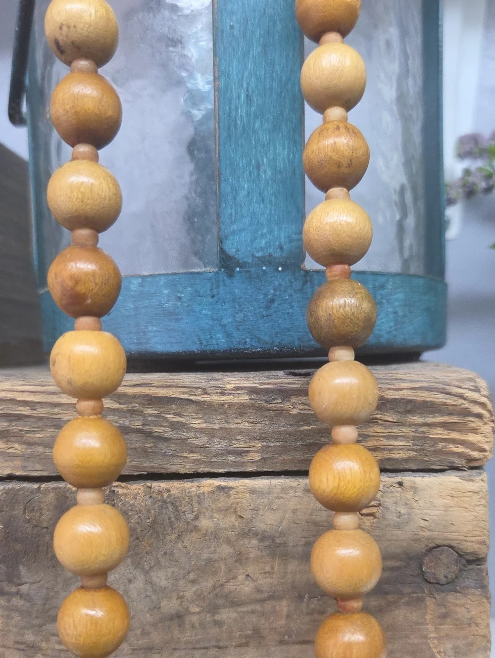 Natural Wood Beaded Necklace - Golden Brown